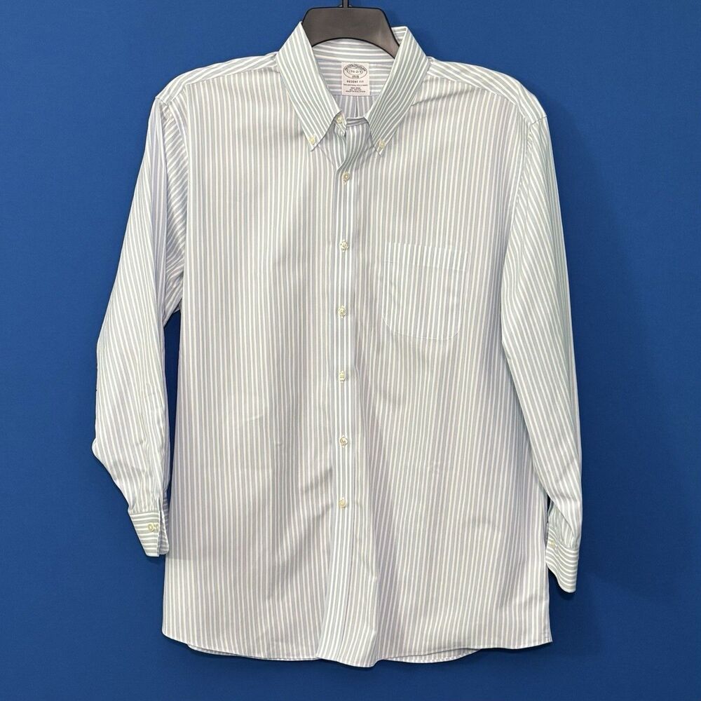 Brooks Brothers Regent Shirt Men's 17.5- 2/3 Light Blue White Stripe Non Iron